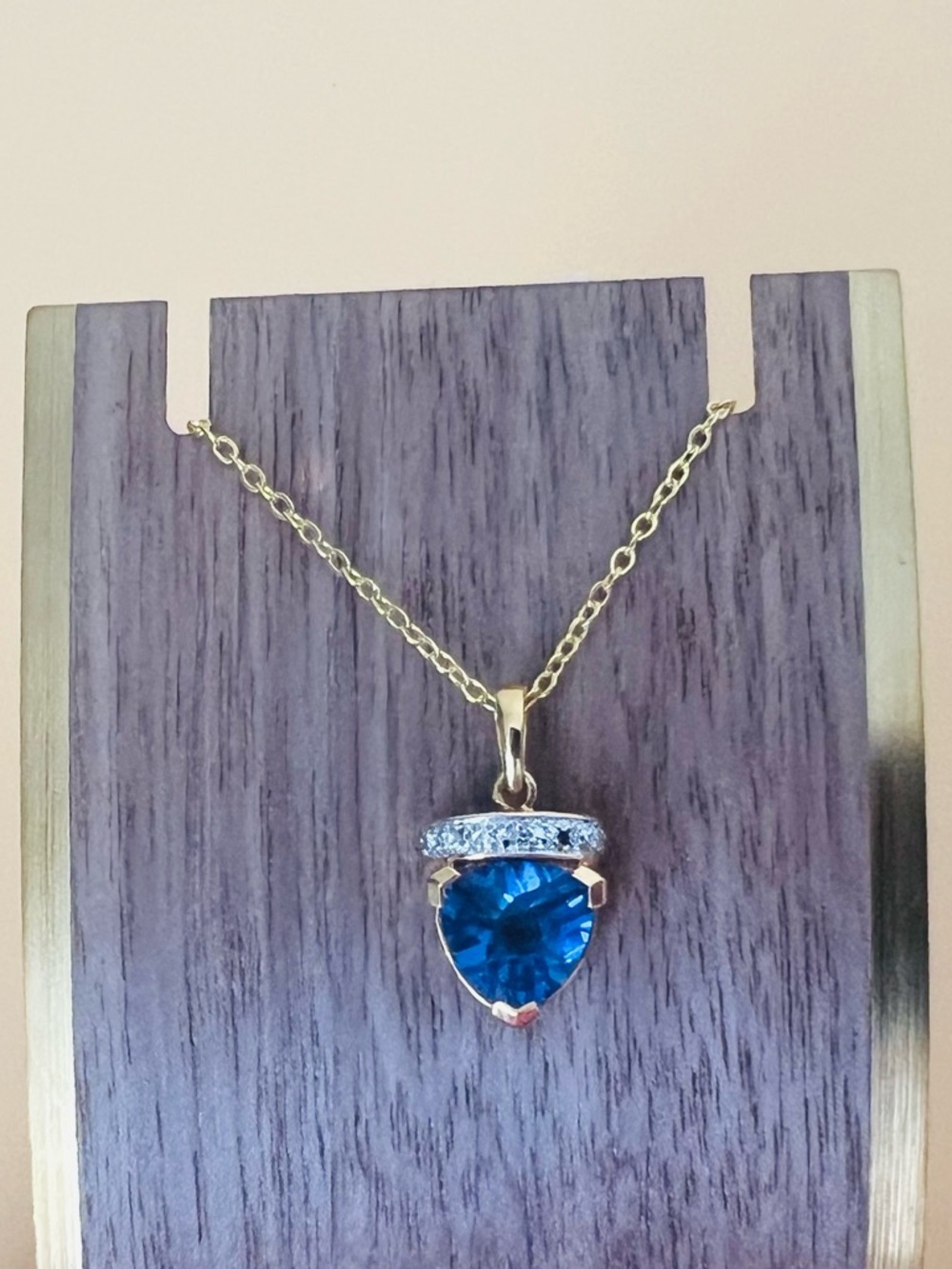 Gold over silver Blue CZ Pendant Necklace